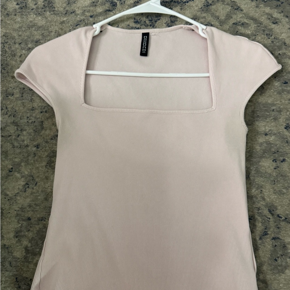 H&M Light Blush Pink Ribbed Square Neck Top